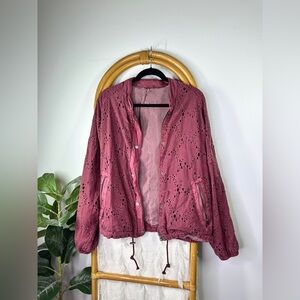 Free People Magenta Purple Eyelet Bomber Jacket sz M